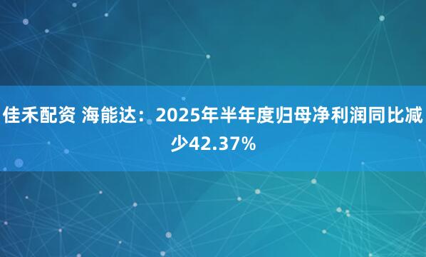 佳禾配资 海能达：2025年半年度归母净利润同比减少42.37%