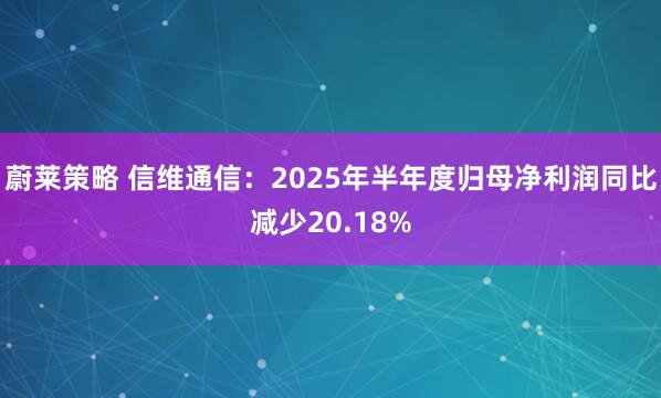 蔚莱策略 信维通信：2025年半年度归母净利润同比减少20.18%